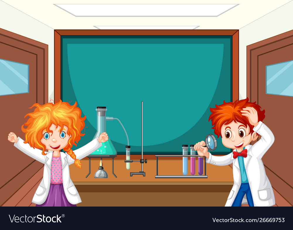 Student in science classroom working with tools Vector Image
