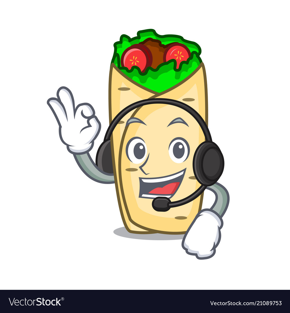 With headphone burrito mascot cartoon style