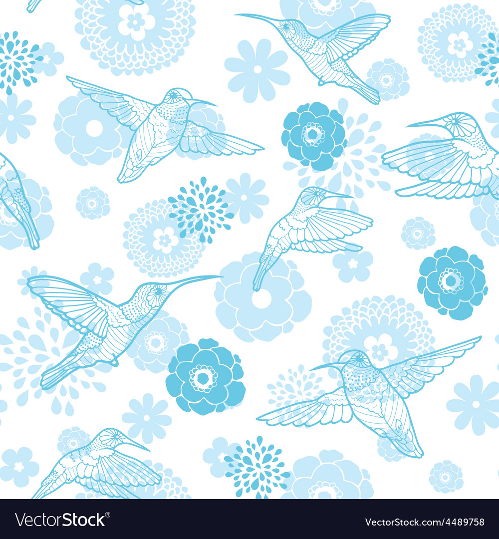 Blue hummingbirds and flowers lineart