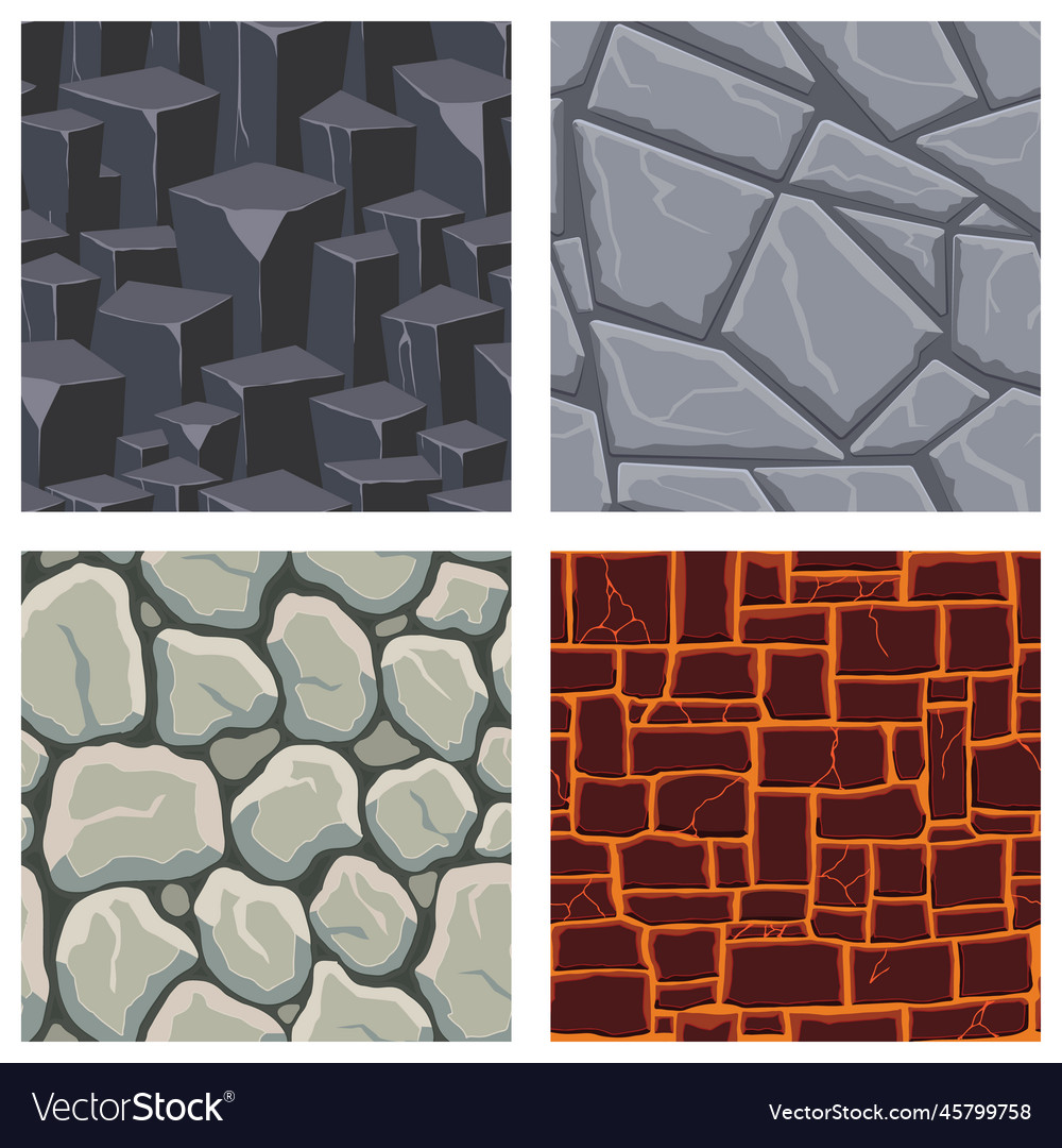 Cartoon game textures lava rocks and brick dirt Vector Image