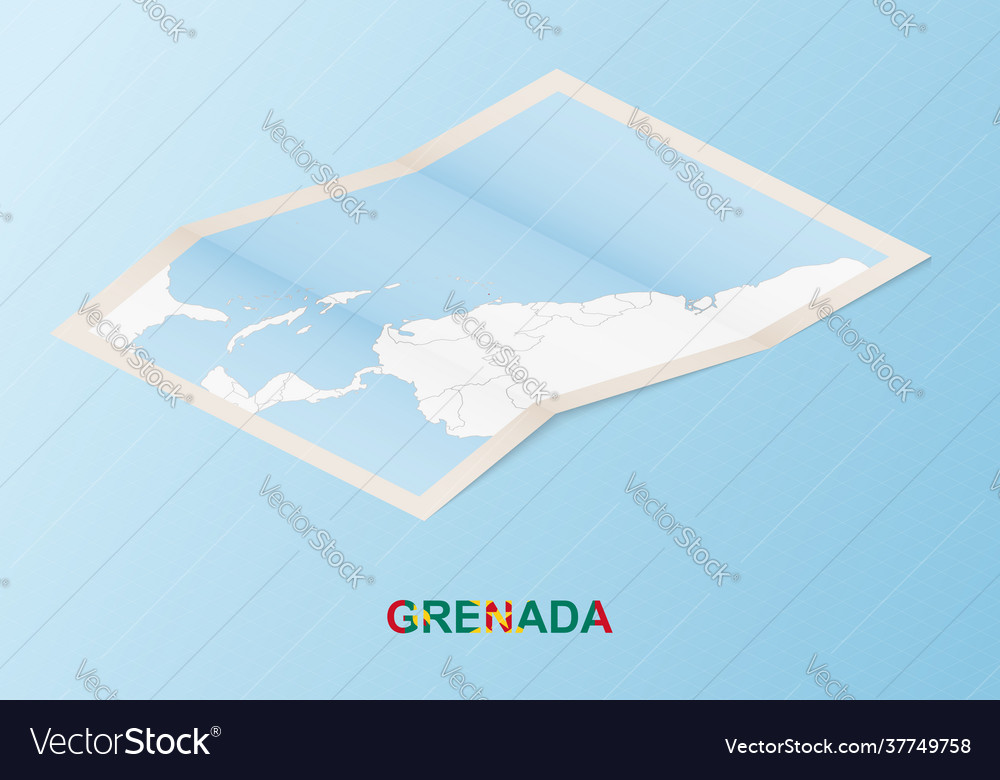 Folded paper map grenada with neighboring