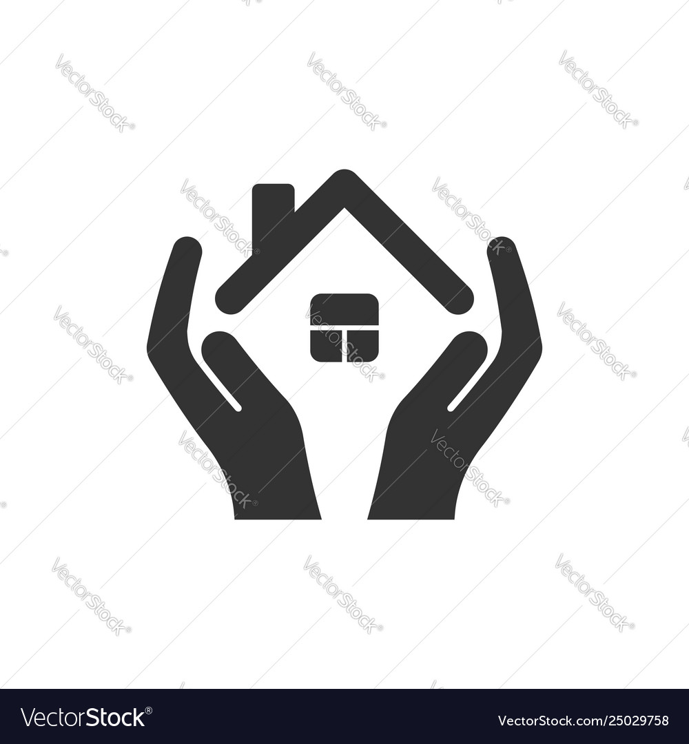 Home care icon in flat style hand hold house