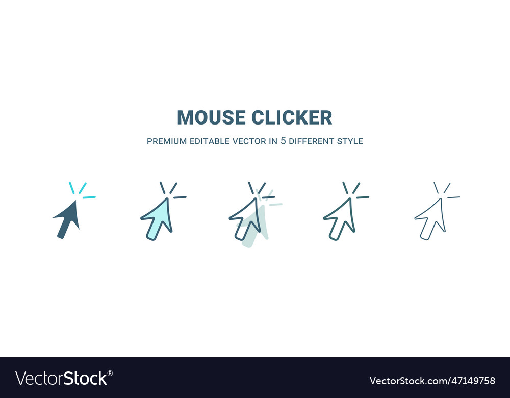 Mouse clicker icon in 5 different style outline Vector Image Mouse clicker icon in 5 different style outline