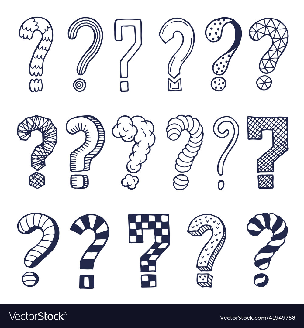 Set of drawn question marks in different styles Vector Image