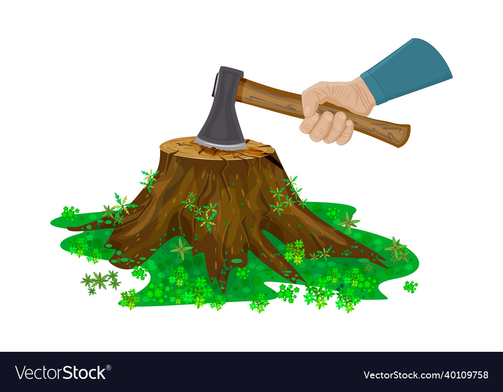 Tree stump and hand with axe vector image Tree stump and hand with axe