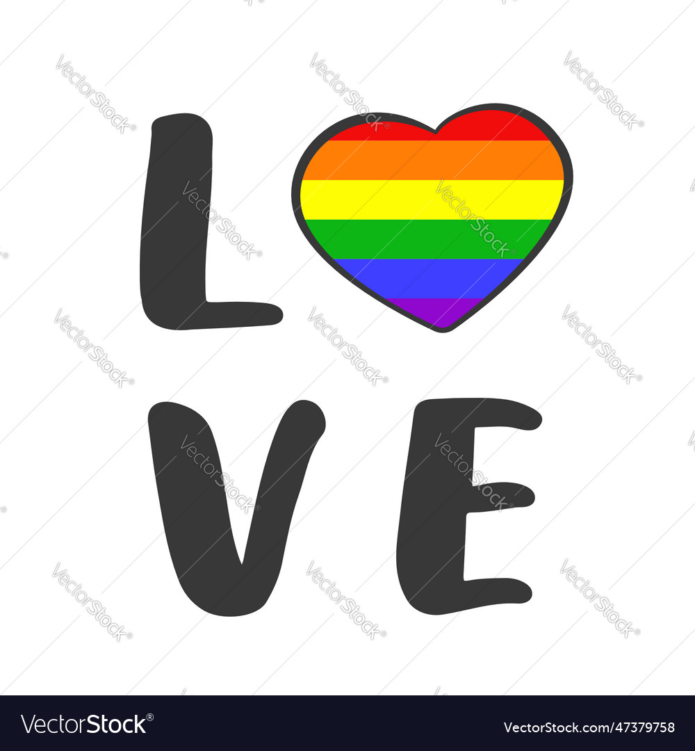 Word love and heart in colors of the rainbow flag Vector Image