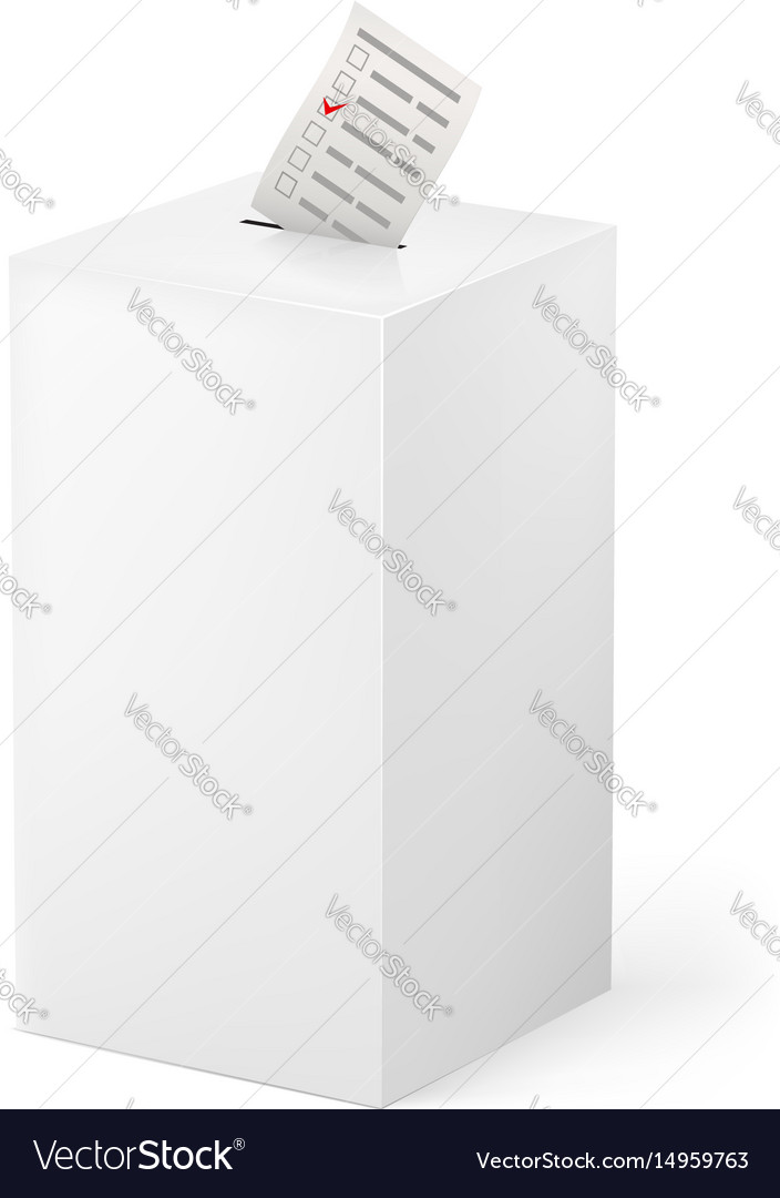 Ballot box with paper on white