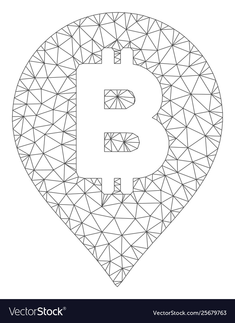 Bitcoin map marker mesh carcass model vector image Bitcoin map marker mesh carcass model
