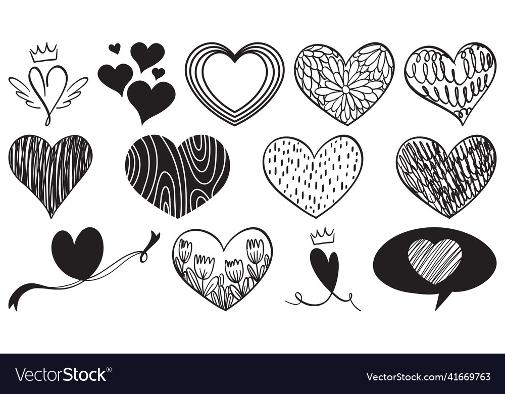 Black hand drawn hearts set Royalty Free Vector Image