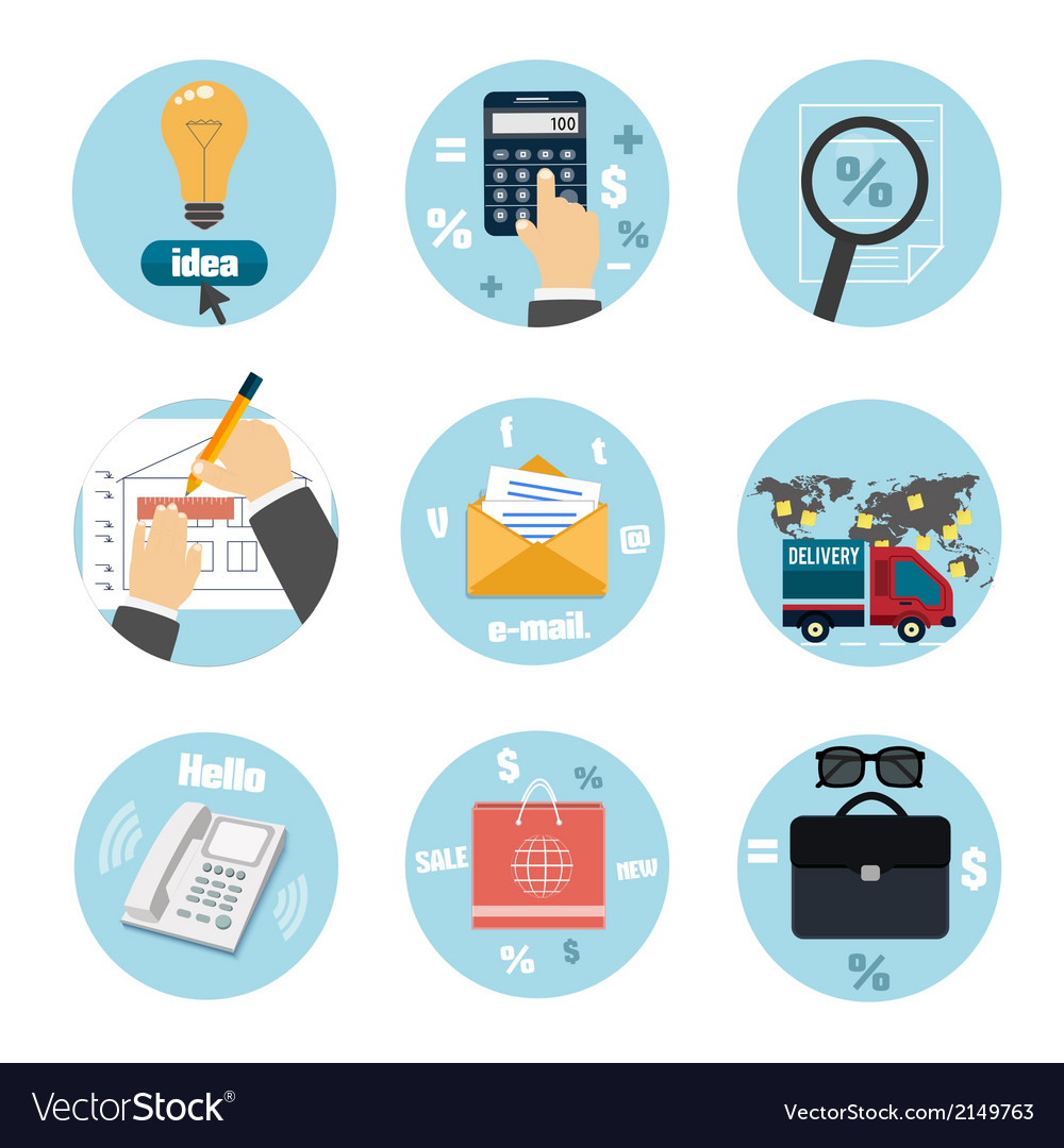 Business office and marketing items icons