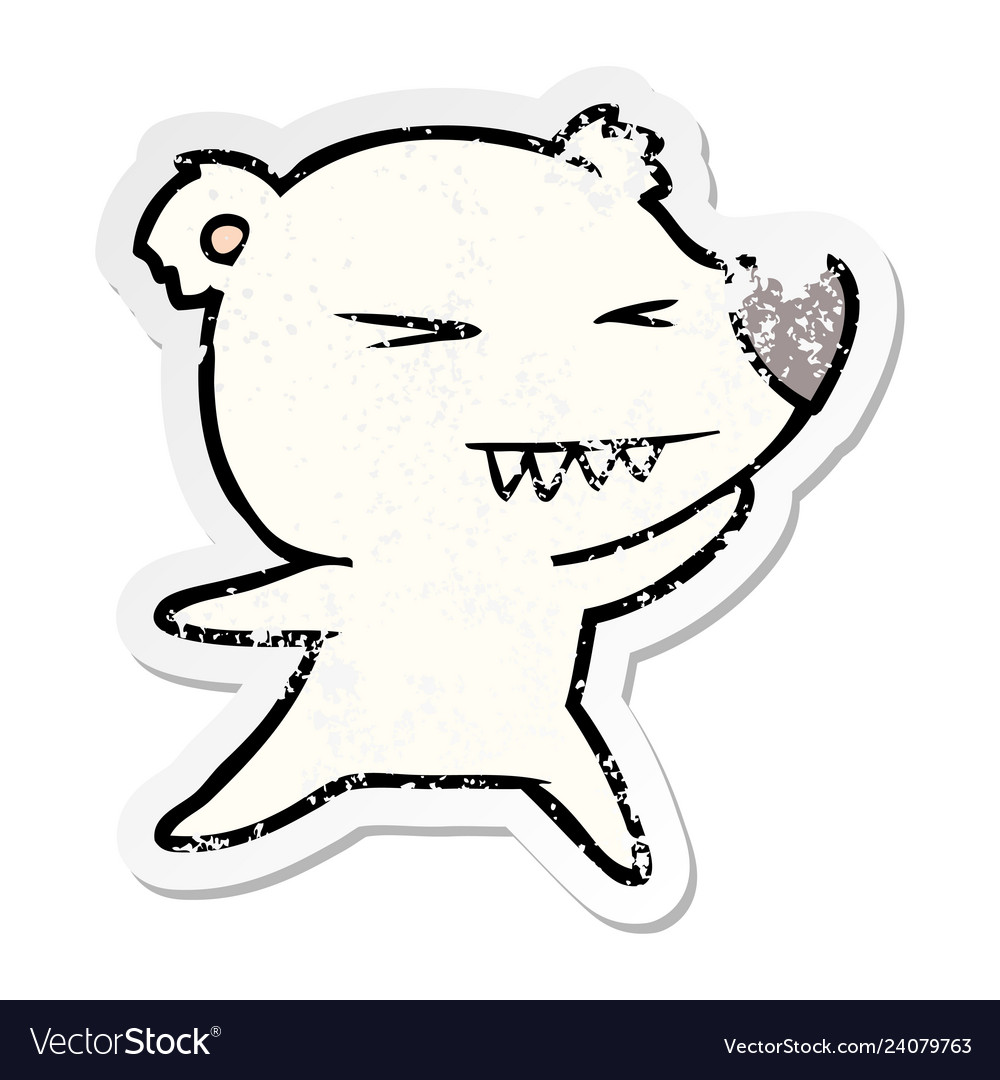 Distressed sticker of a angry polar bear cartoon