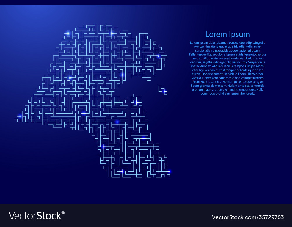Kuwait map from blue pattern maze grid