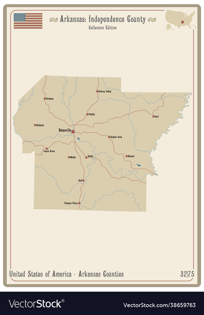 Map independence county in arkansas Royalty Free Vector