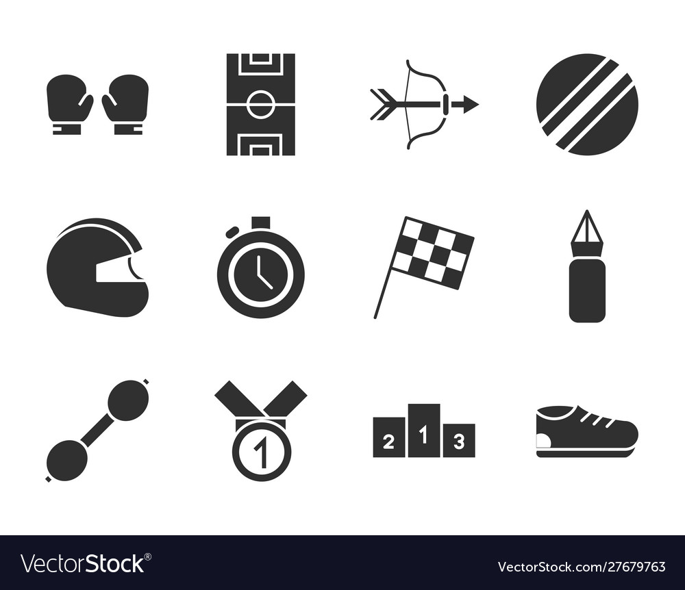 Pictograph sport equipment related icons set Vector Image