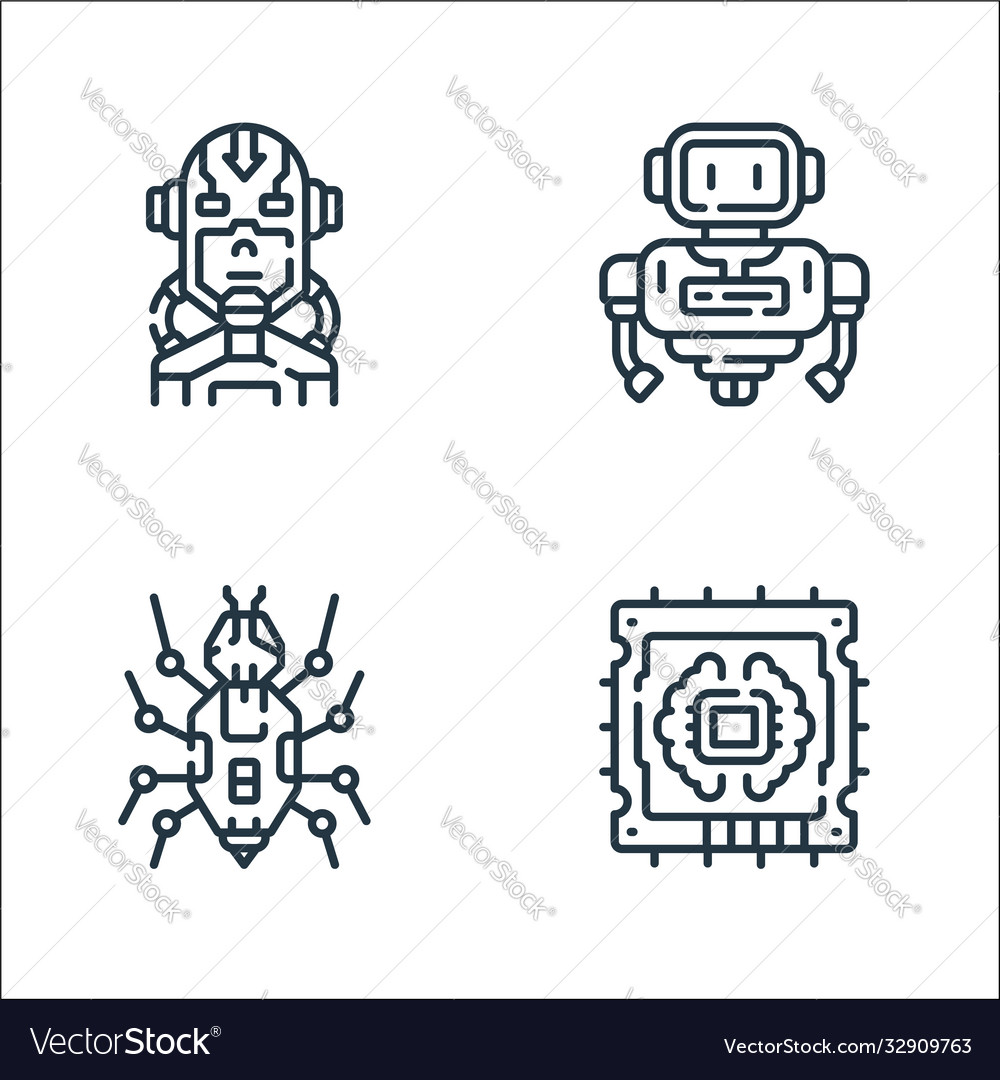 Robotics line icons linear set quality vector image Robotics line icons linear set quality