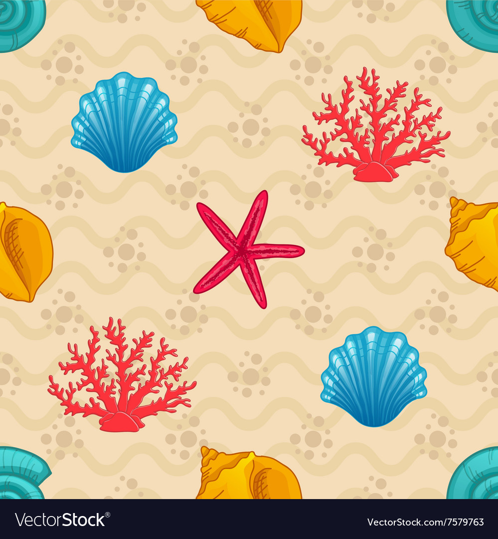 Seamless pattern with seashell
