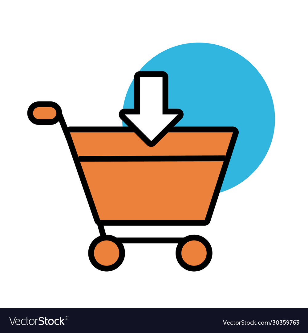 Shopping cart with arrow down line and fill style