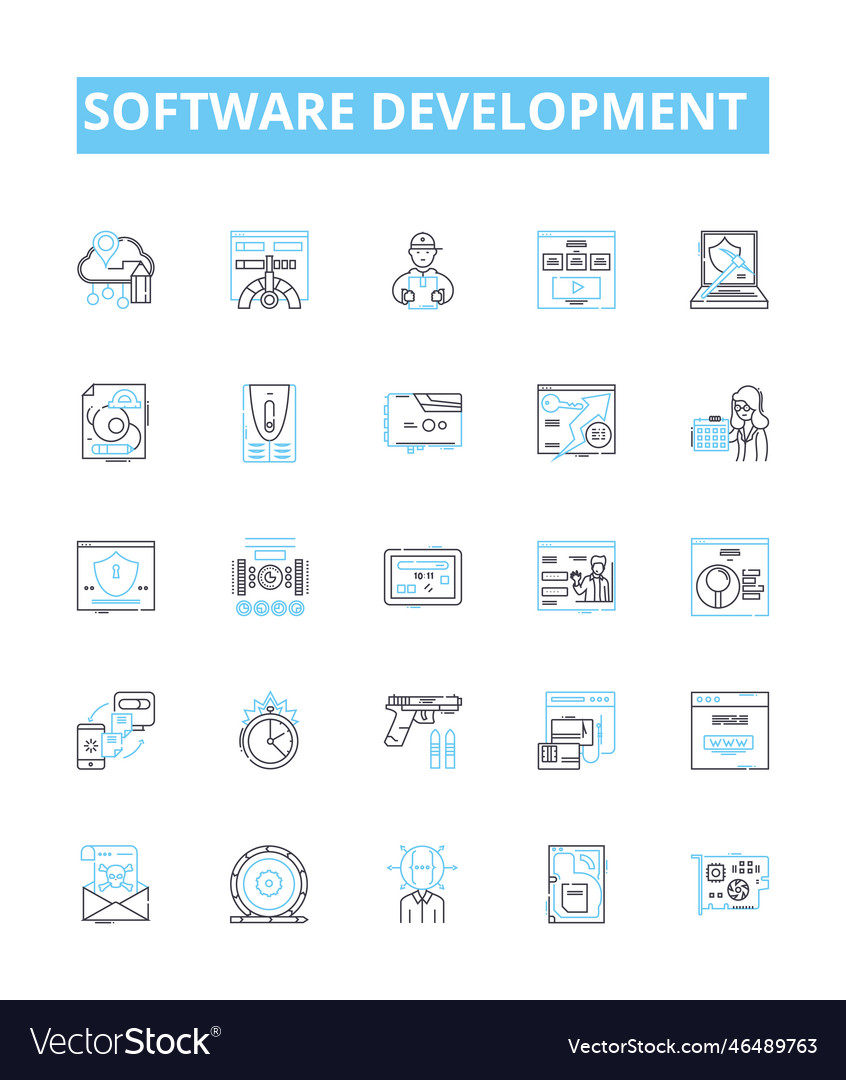 Software development line icons set