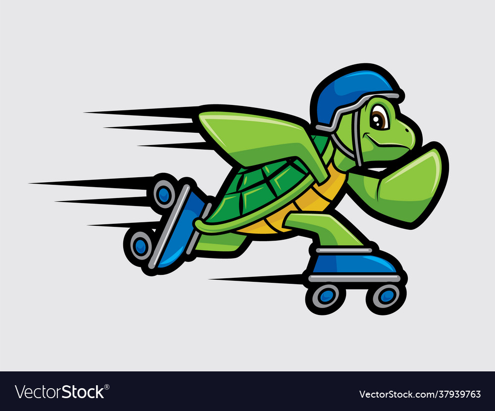 Sporty turtle playing roller skate with speed