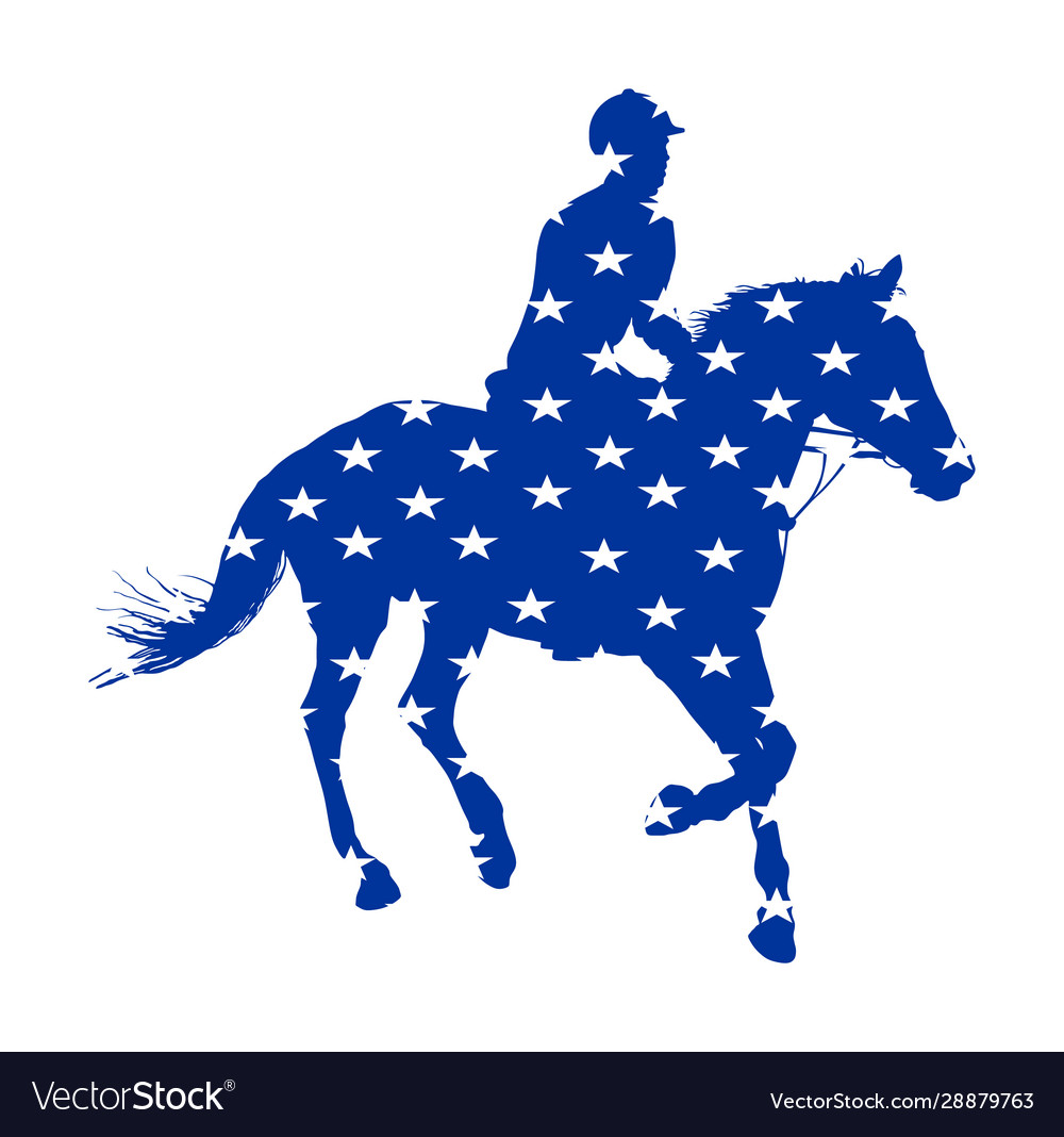 Usa flag over elegant racing horse in gallop