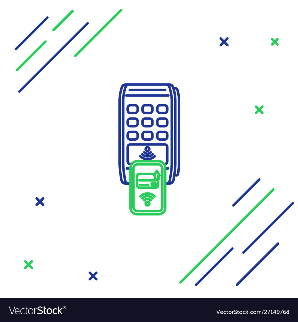 Blue and green line pos terminal with printed