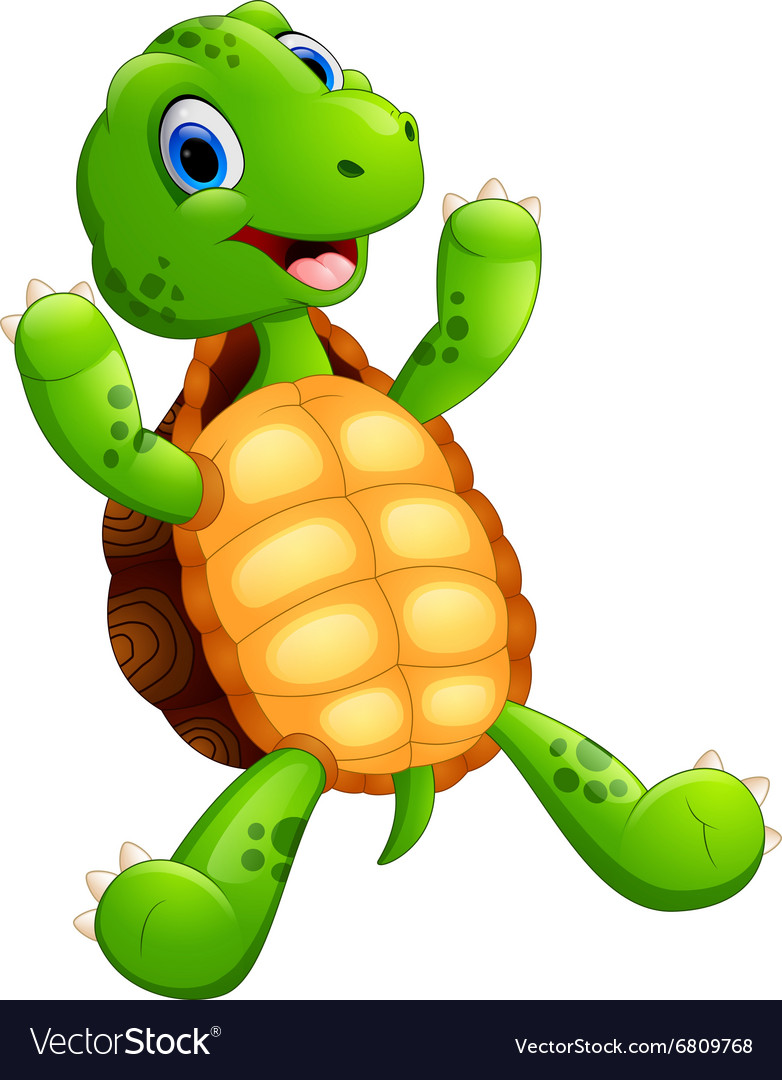 Cute green waving turtle Royalty Free Vector Image