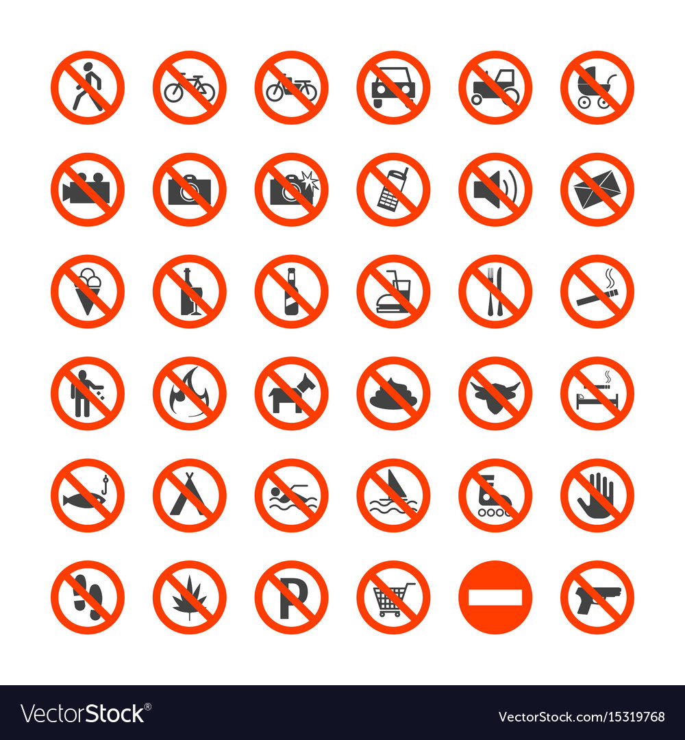 forbidden sign - prohibition signs - vector set Stock Vector