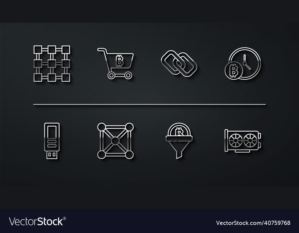 Set line blockchain technology usb flash drive vector image Set line blockchain technology usb flash drive