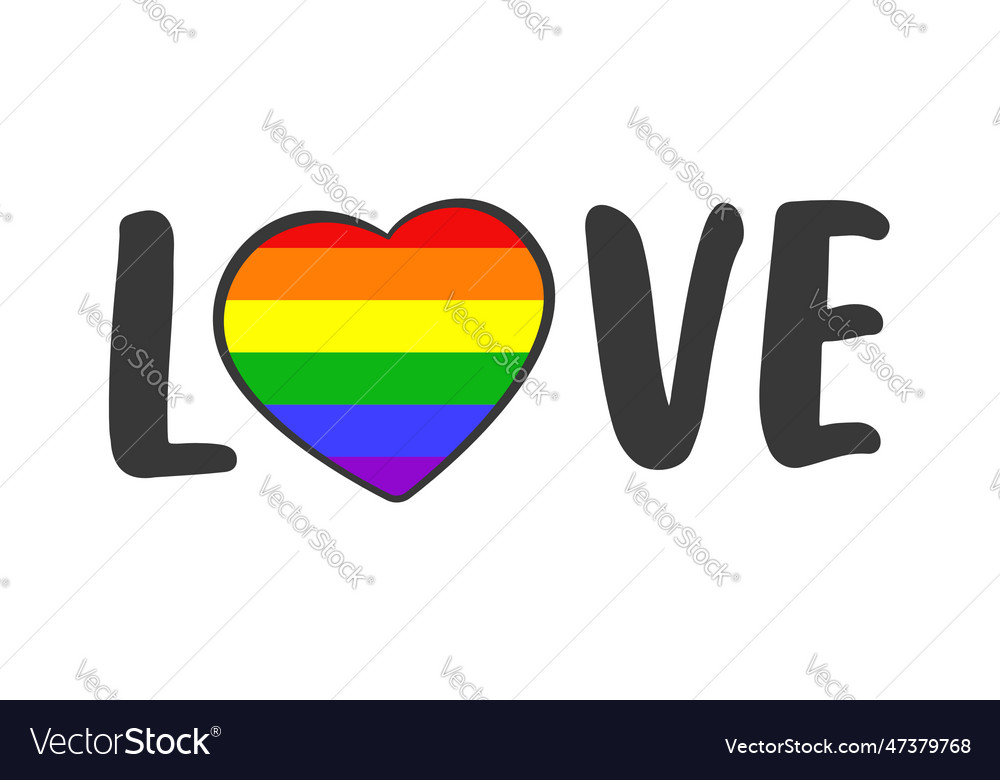 Word love and heart in colors of the rainbow flag Vector Image