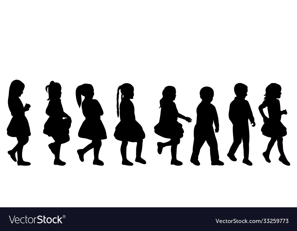 Black silhouette children go set Royalty Free Vector Image