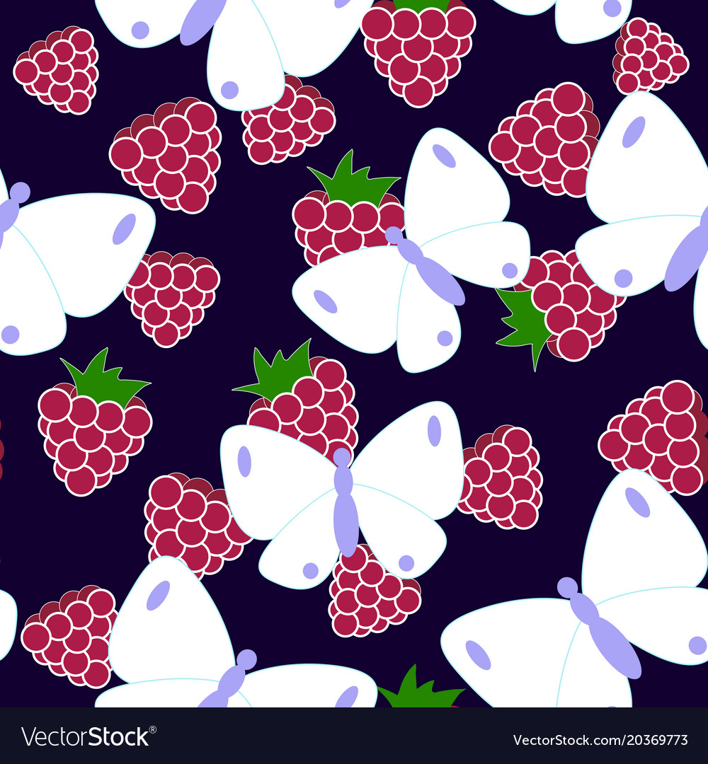 Butterfly and raspberry pattern Royalty Free Vector Image