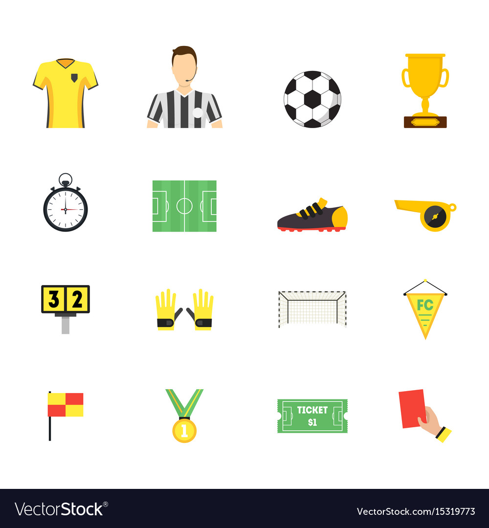 Cartoon soccer sport game color icons set