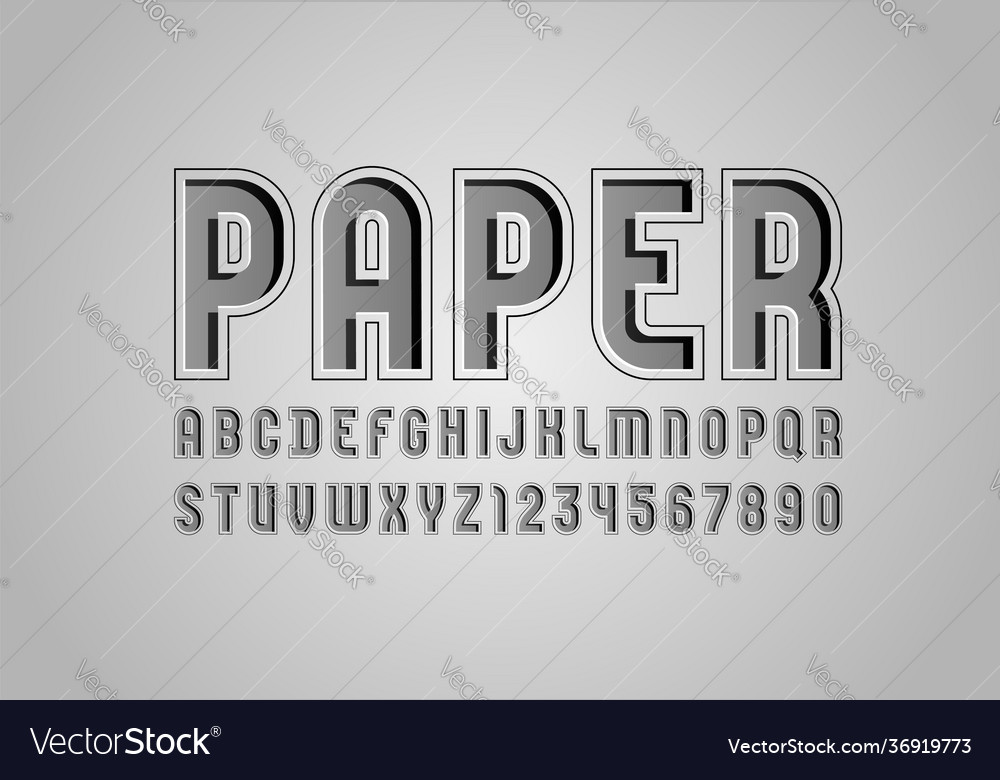 Gray original trendy alphabet paper retro font