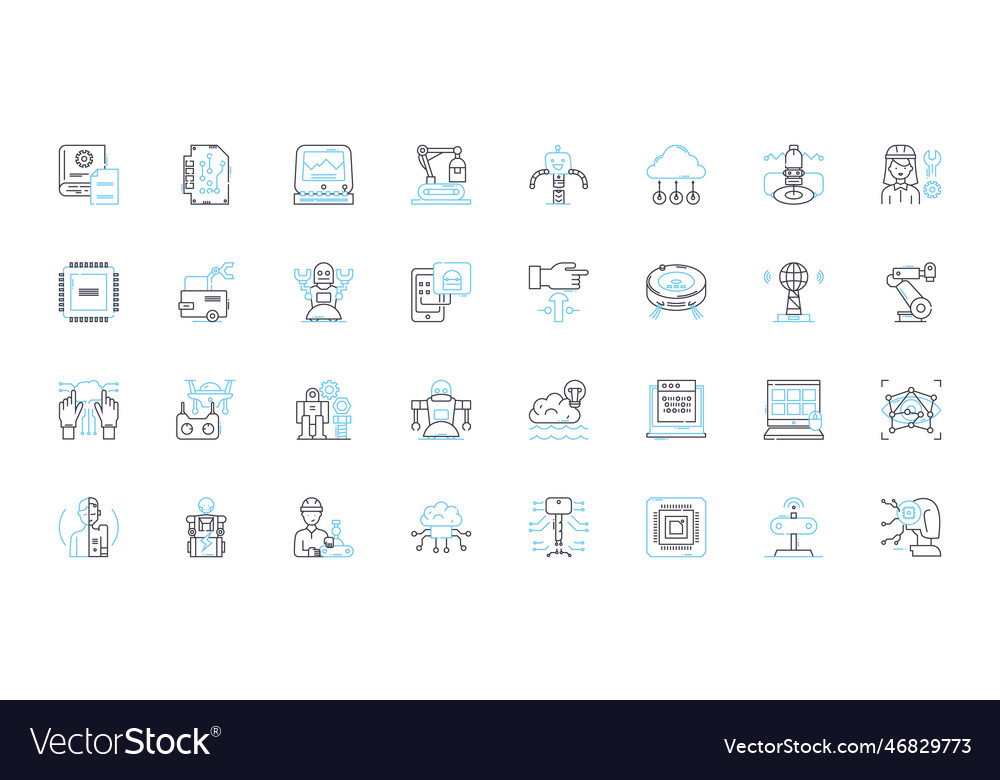 Mechatronics systems linear icons set robotics vector image Mechatronics systems linear icons set robotics