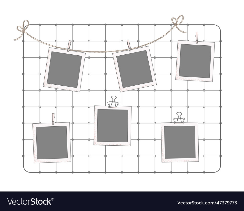 Metal wall grid empty photo template display