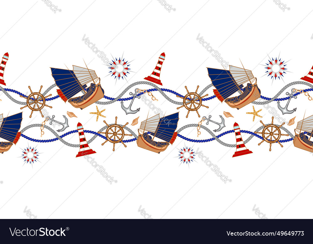 Nautical border marine concepts seamless pattern