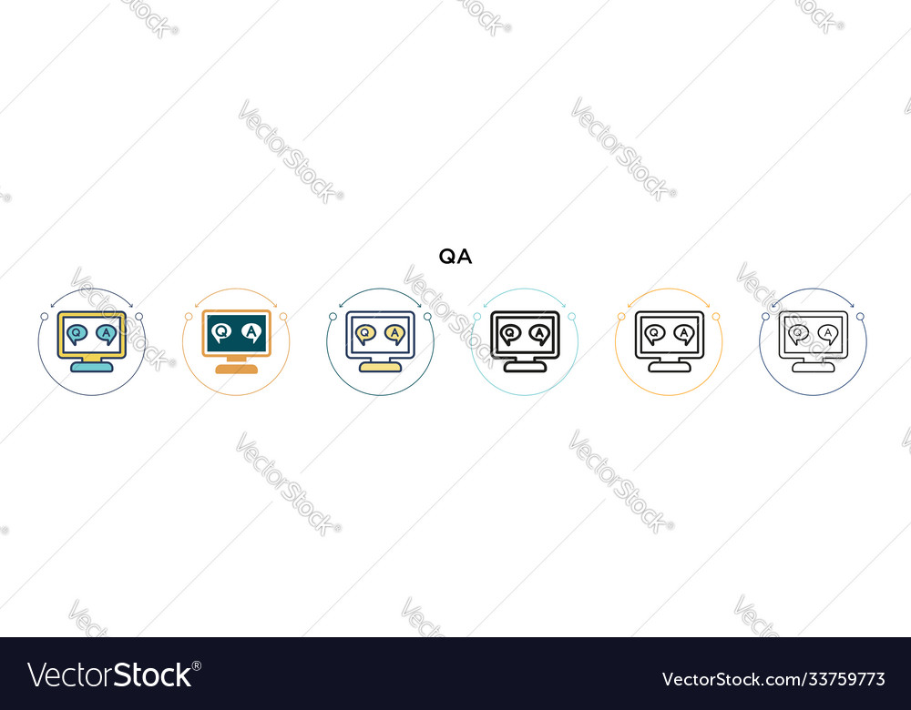 Qa icon in filled thin line outline and stroke