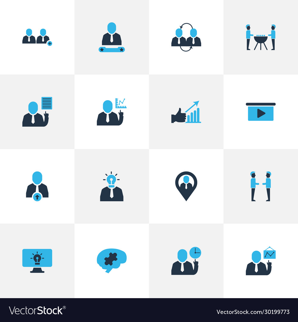 Teamwork icons colored set with workflow team