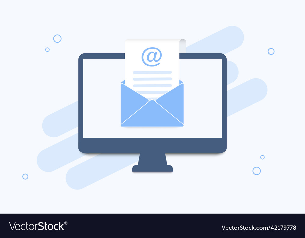 Computer with open envelope and document on screen vector image Computer with open envelope and document on screen