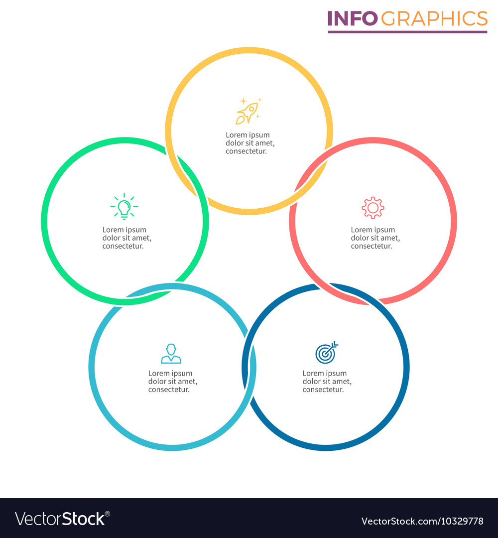 Connected circles for infographics chart with 5 Vector Image