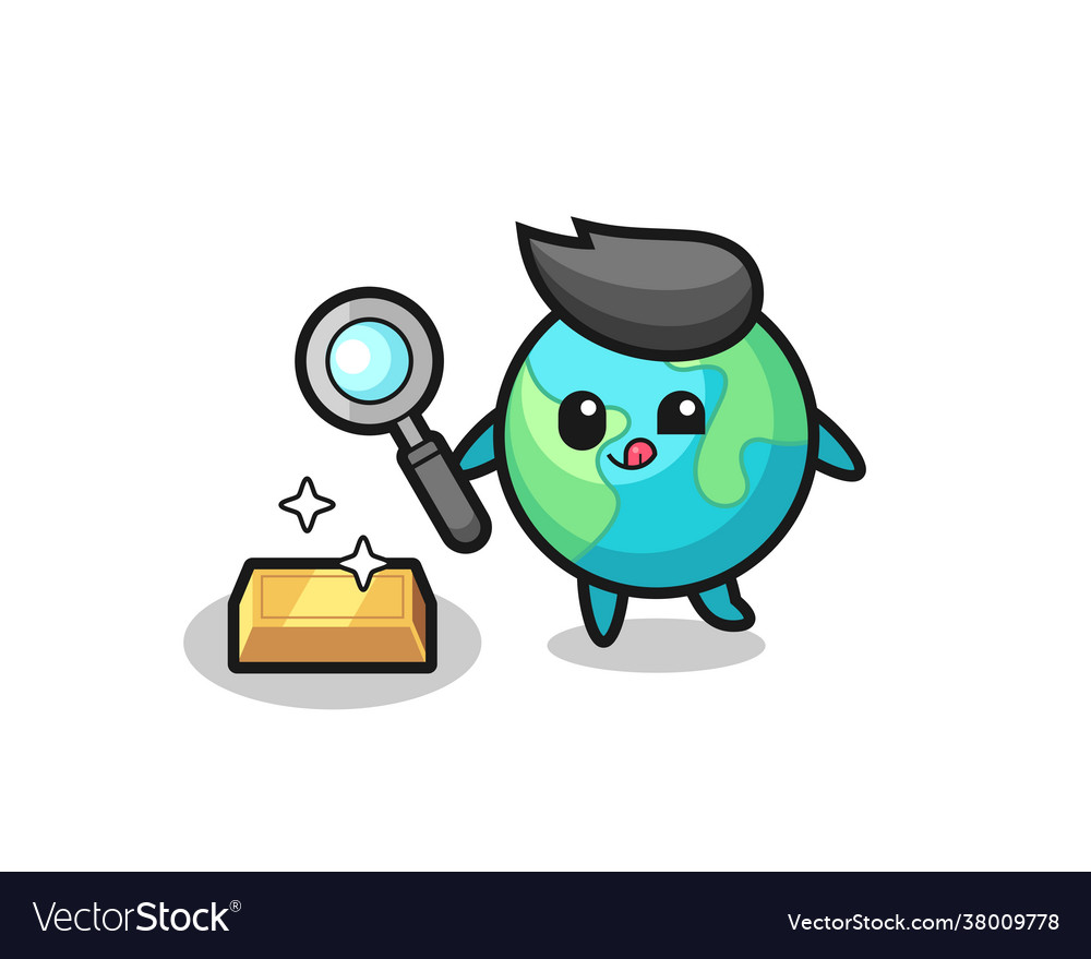 Earth character is checking authenticity vector image Earth character is checking authenticity