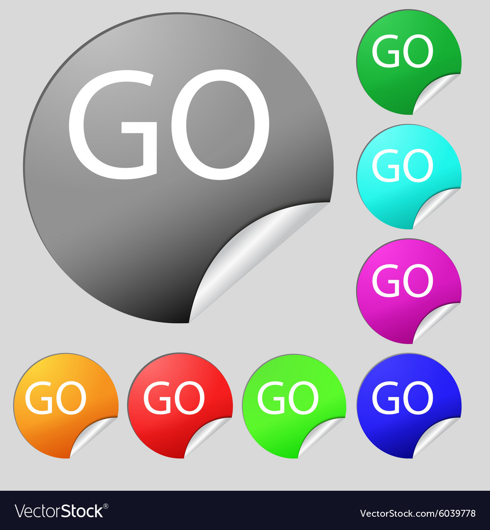 Go sign icon set of eight multi colored round