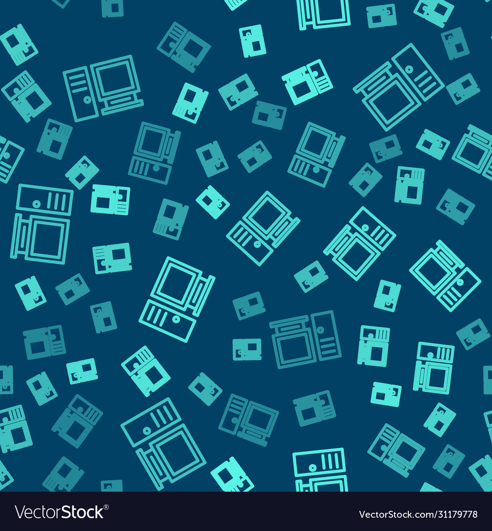 Green line computer monitor icon isolated seamless vector image Green line computer monitor icon isolated seamless