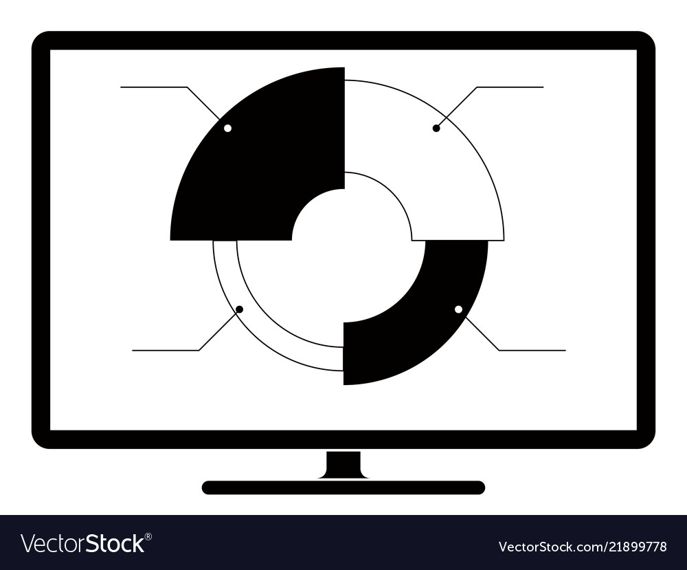 Pie chart graph on a computer screen vector image Pie chart graph on a computer screen
