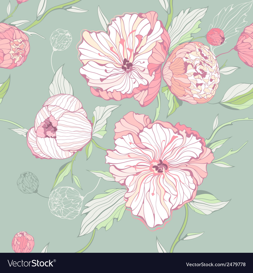 Seamless pastel colored pattern with peony flowers