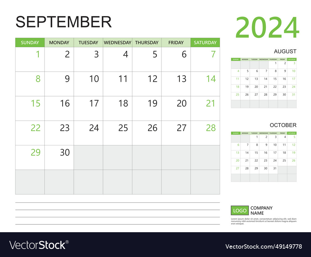 September 2024 year calendar planner 2024 Vector Image