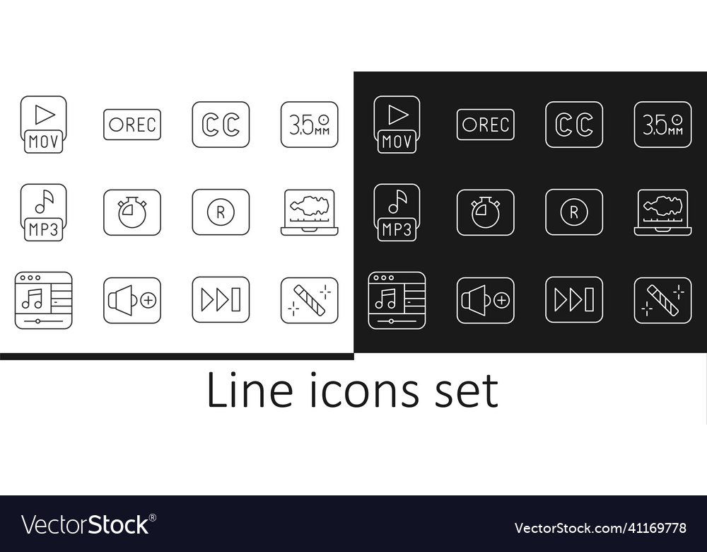 Set line photo retouching sound or audio recorder vector image Set line photo retouching sound or audio recorder