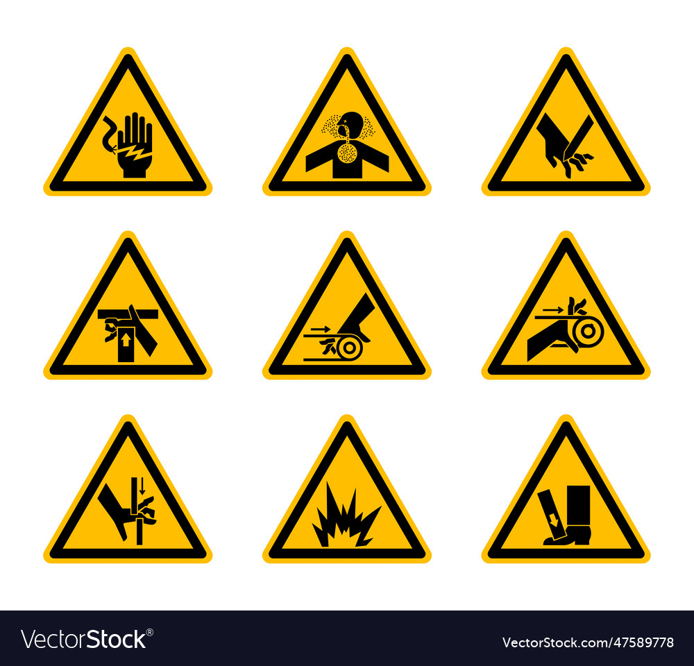 Triangular warning hazard symbols labels isolate vector image Triangular warning hazard symbols labels isolate