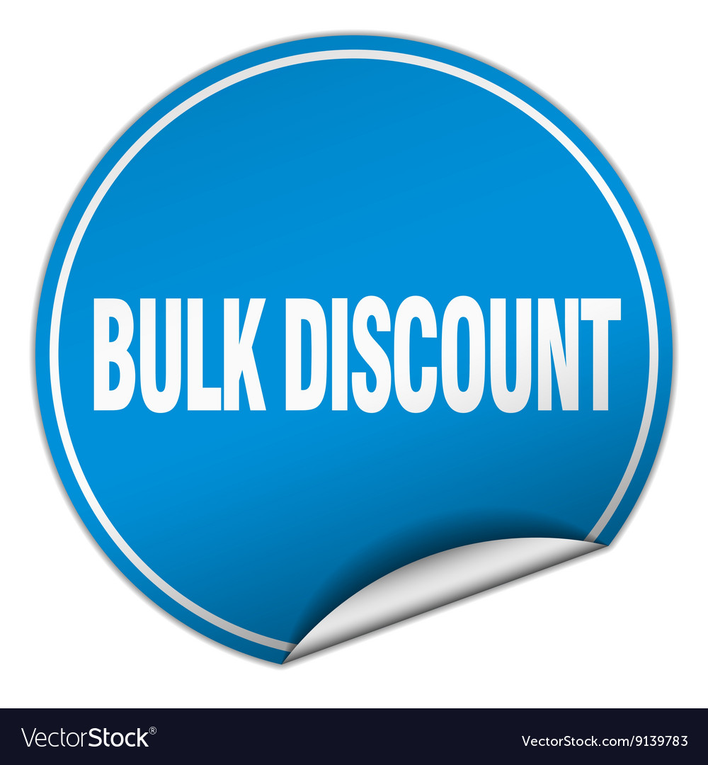 Bulk discount round blue sticker isolated on white