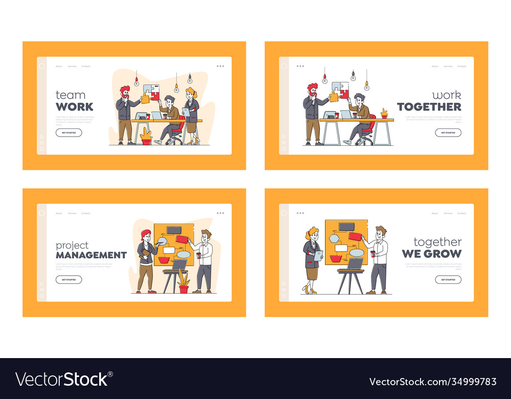 Businesspeople Teamwork Landing Page Template Set Vector Image Businesspeople Teamwork Landing Page Template Set